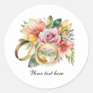 Elegante Hochzeitsblumen und Ringe anpassbar Runder Aufkleber