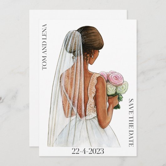 Elegante Hochzeitsbraue Save the Date Einladung (Vorne/Hinten)