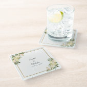 Elegante Hochzeitsbride & Groom Rose Weiß Glasuntersetzer (Schrägansicht)