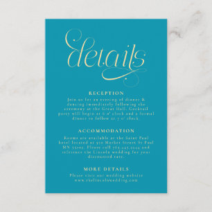 Elegante Hochzeitsdetails Aqua Blau Begleitkarte