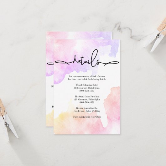 Elegante Hochzeitsdetails-Karte. Einladung (Vorderseite/Rückseite Beispiel)