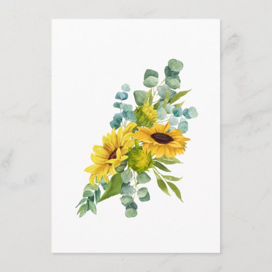 Elegante Hochzeitsdetails, Sonnenblumen und Eukaly Begleitkarte (Rückseite)