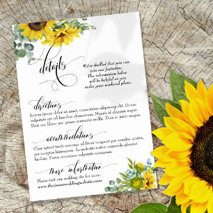 Elegante Hochzeitsdetails, Sonnenblumen und Eukaly Begleitkarte