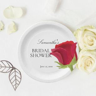 Elegante Hochzeitsdusche mit roten Rosen Pappteller