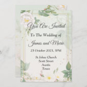 Elegante Hochzeitseinladung, Aquarell grün Einladung (Vorne/Hinten)