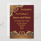 Elegante Hochzeitseinladung, Bergundy/Goldrolle Einladung (Vorderseite)