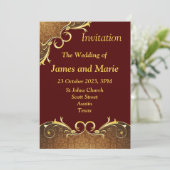 Elegante Hochzeitseinladung, Bergundy/Goldrolle Einladung (Stehend Vorderseite)