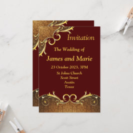 Elegante Hochzeitseinladung, Bergundy/Goldrolle Einladung