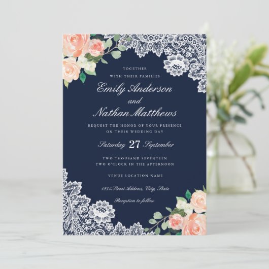 Elegante Hochzeitseinladung der Marine Einladung (Stehend Vorderseite)