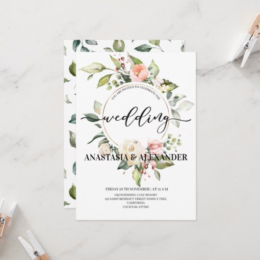 Elegante Hochzeitseinladung. Einladung (Vorderseite/Rückseite Beispiel)