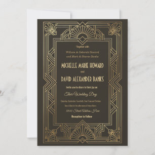 Elegante Hochzeitseinladung Goldene Art Deco Umran Einladung