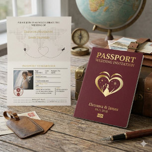 elegante Hochzeitseinladung im Reisepass-Design Einladung
