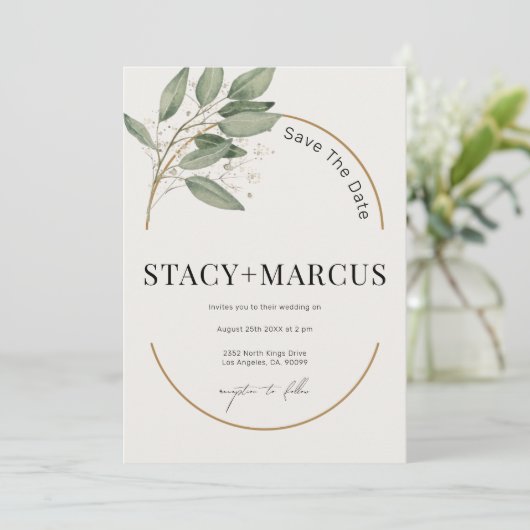 Elegante Hochzeitseinladung in Grün und Gold Einladung (Stehend Vorderseite)