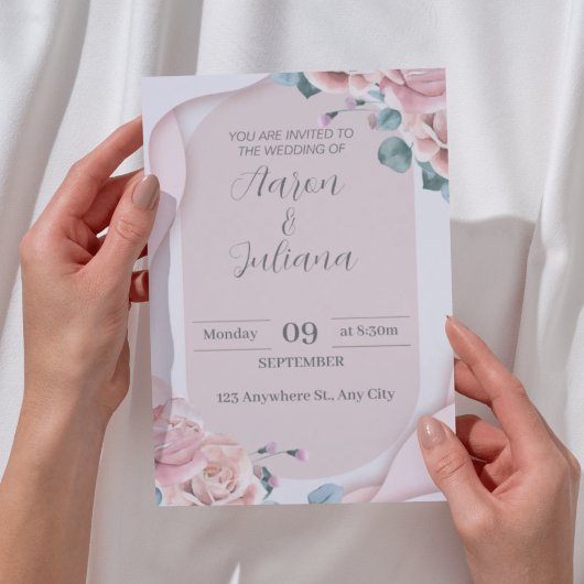 Elegante Hochzeitseinladung in rosa Farben mit Ros Einladung
