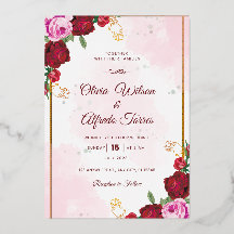 Elegante Hochzeitseinladung in Rosa und Rot