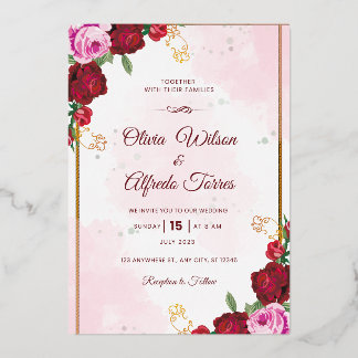 Elegante Hochzeitseinladung in Rosa und Rot Folieneinladung