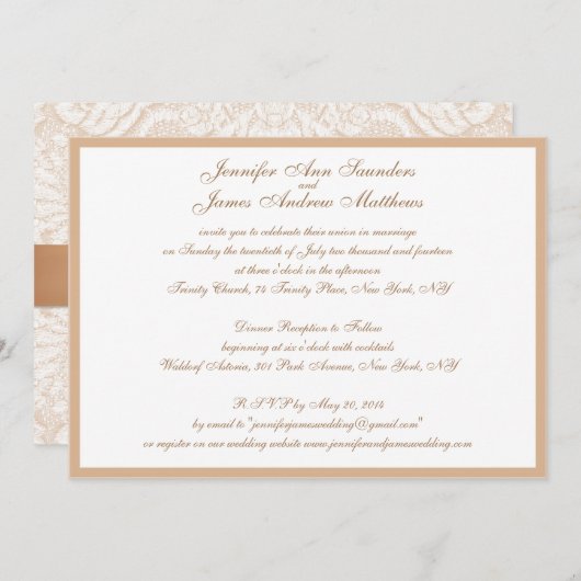 Elegante Hochzeitseinladung mit Band und Spitze Einladung (Vorne/Hinten)