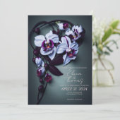 Elegante Hochzeitseinladung mit Dark Lila Orchid Einladung (Stehend Vorderseite)