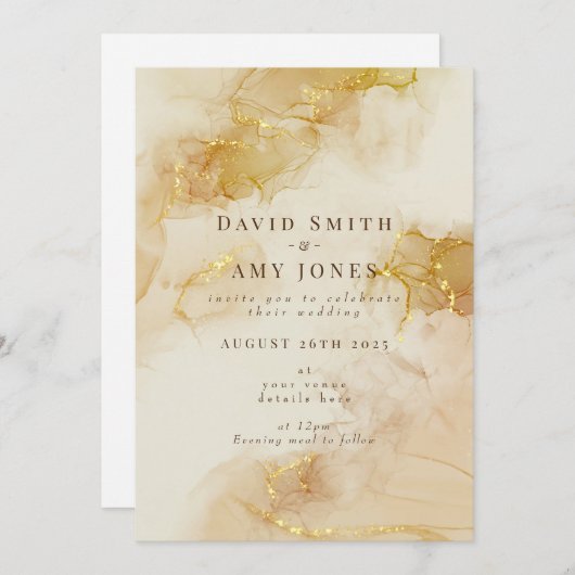 Elegante Hochzeitseinladung mit goldenem Hintergru Einladung (Vorne/Hinten)