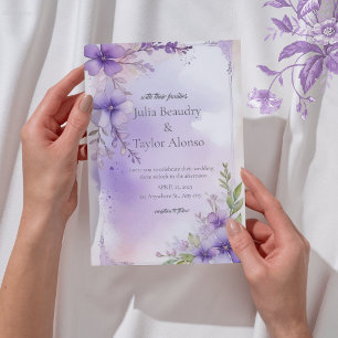 Elegante Hochzeitseinladung mit lila Rose Einladung