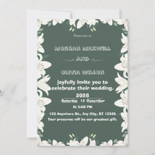 Elegante Hochzeitseinladung mit Lilien-Randgestalt Einladung