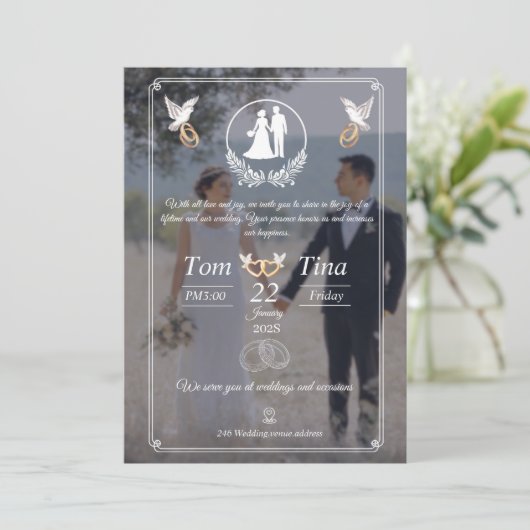 Elegante Hochzeitseinladung mit neuem Design Einladung (Stehend Vorderseite)