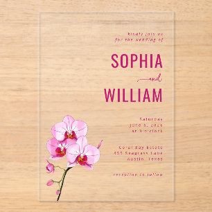Elegante Hochzeitseinladung mit rosaroter Orchidee Acryleinladungen