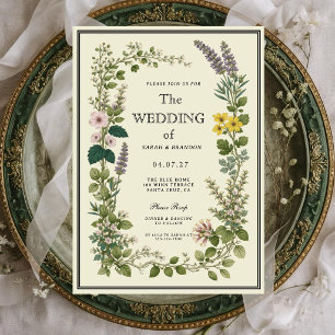 Elegante Hochzeitseinladung mit Vintage-Botanik-Mo Einladung