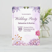 Elegante Hochzeitseinladung mit violetten Blumen Einladung (Stehend Vorderseite)