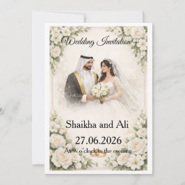 Elegante Hochzeitseinladung mit weißen Blumen und  Einladung