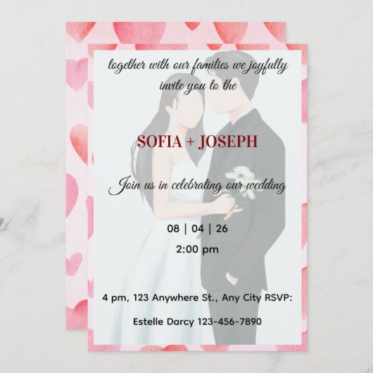 Elegante Hochzeitseinladung, Moderne Braut und Brä Einladung (Vorne/Hinten)