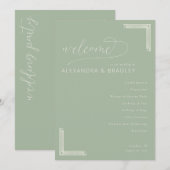 Elegante Hochzeitseinladungen in Salbeigrün Programm (Vorne/Hinten)