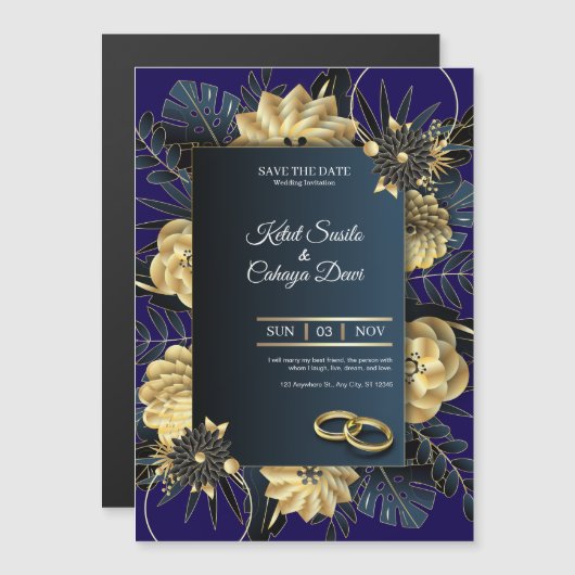 Elegante Hochzeitseinladungskarte Magneteinladung (Vorne/Hinten)