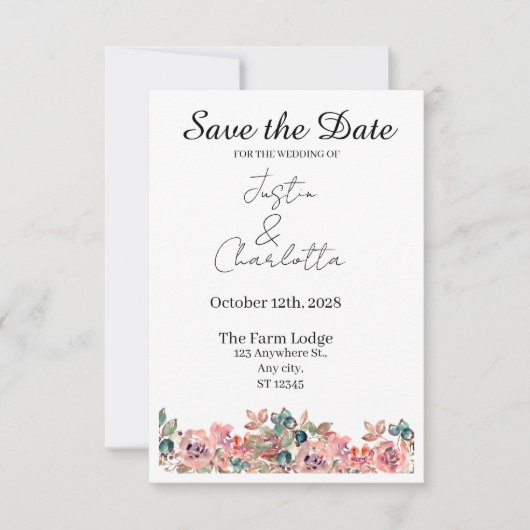 Elegante Hochzeitseinladungskarte zur Vorankündigu Save The Date (Vorderseite)