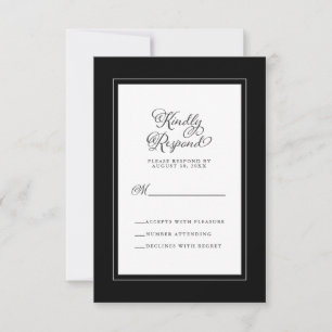 Elegante Hochzeitseinlage Schwarz und Weiß RSVP Karte