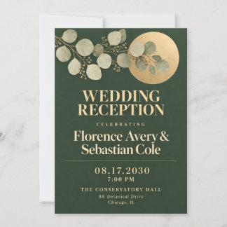 Elegante Hochzeitsempfang Emerald Eukalyptus Gold Einladung