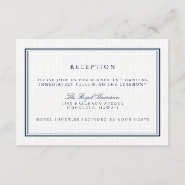 Elegante Hochzeitsempfehlung für Marine und White Begleitkarte