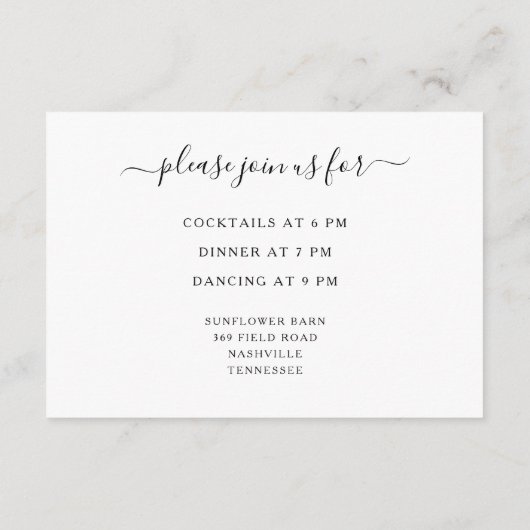 Elegante Hochzeitsempfehlung mit weißer Blüte Begleitkarte (Rückseite)