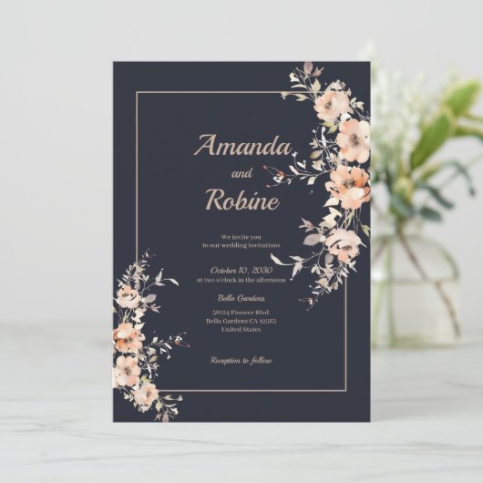 Elegante Hochzeitsfeier der Marine Einladung (Stehend Vorderseite)