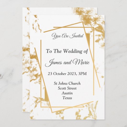Elegante Hochzeitsfeier, Goldmarmor Einladung (Vorne/Hinten)