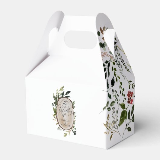 Elegante Hochzeitsfeier im botanischen Grünen Geschenkschachtel (Rückseite)