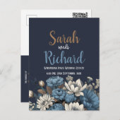 Elegante Hochzeitsfeier in Blauer Flora Postkarte (Vorne/Hinten)