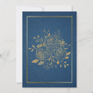 Elegante Hochzeitsfeier in Blue & Gold Einladung