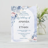 Elegante Hochzeitsfeier mit blühenden Blumen Einladung (Stehend Vorderseite)