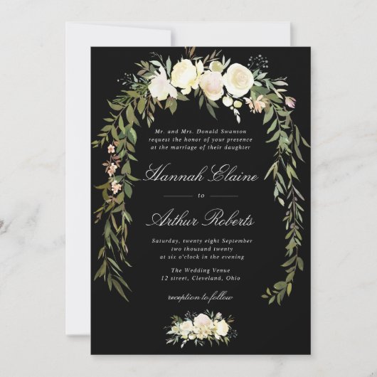 elegante Hochzeitsfeier mit Blumen Einladung (Vorderseite)