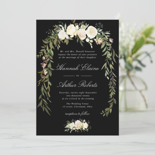 elegante Hochzeitsfeier mit Blumen Einladung (Stehend Vorderseite)
