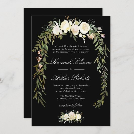 elegante Hochzeitsfeier mit Blumen Einladung (Vorne/Hinten)