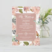 Elegante Hochzeitsfeier mit Blumen - Rose Einladung (Stehend Vorderseite)