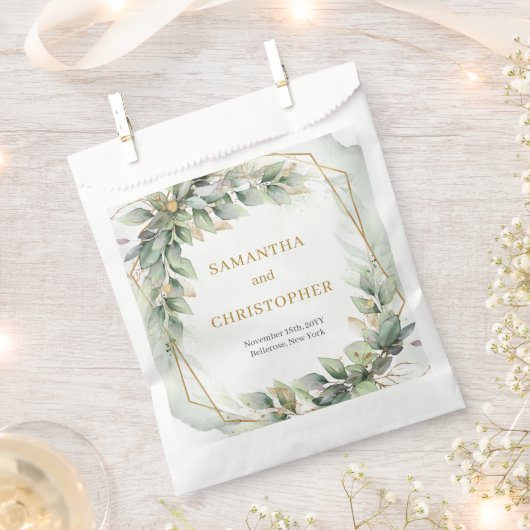 Elegante Hochzeitsfeier mit Eukalyptus Geschenktütchen (Ausgeschnitten)