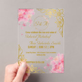 Elegante Hochzeitsfeier mit Gold und Rosa Acryleinladungen (Insitu (Handheld))